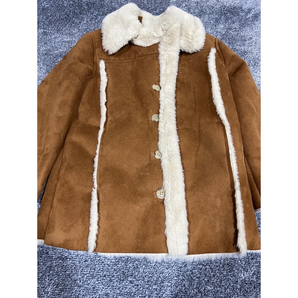 Abercrombie Kids Faux Suede Faux Fur Trim Coat Brown Size 5/6 Kids Outerwear